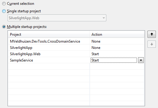 Multiple startup projects dialog